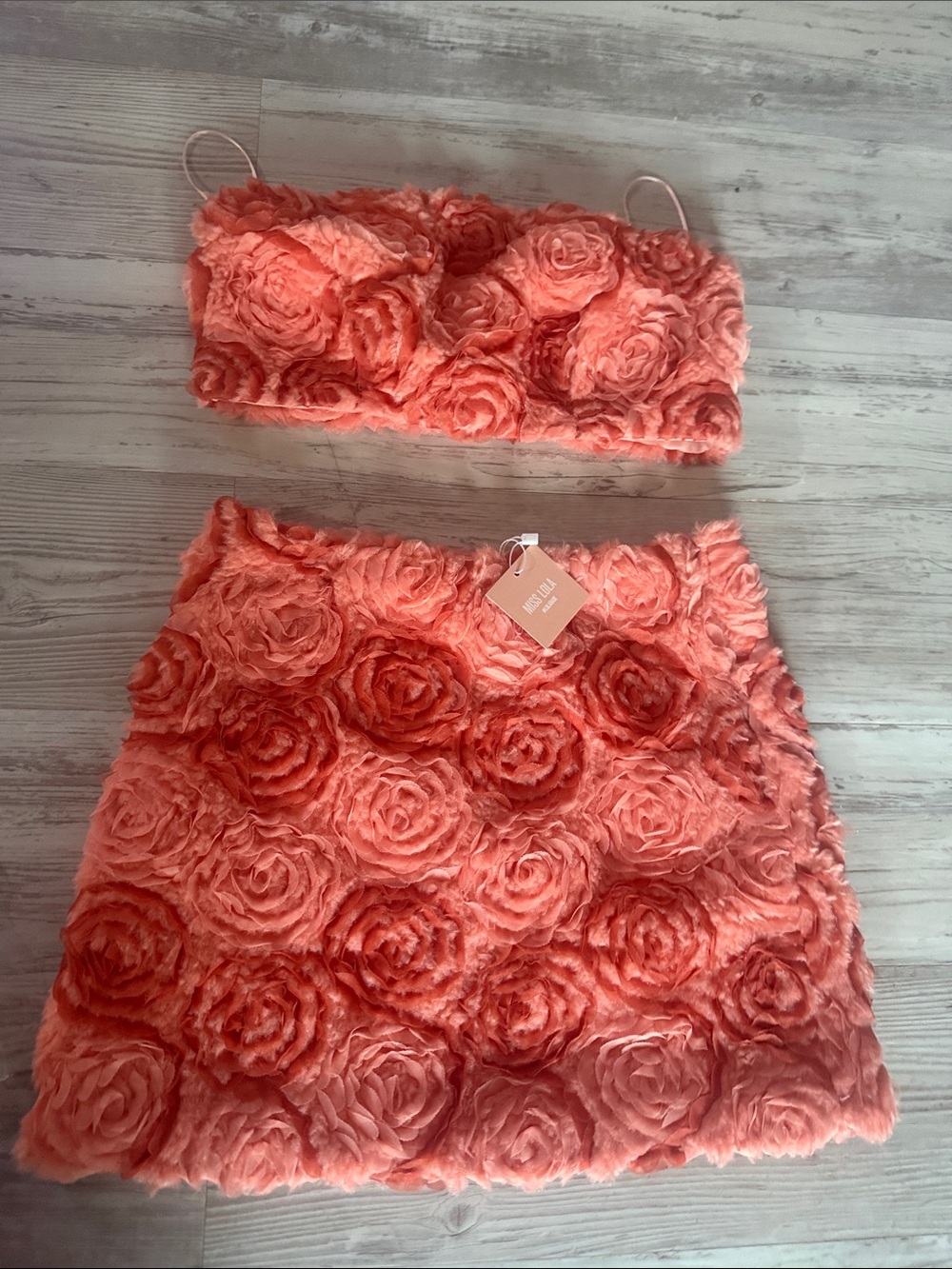 Floral Rosette Coral tube top and Mini Skirt set - Women